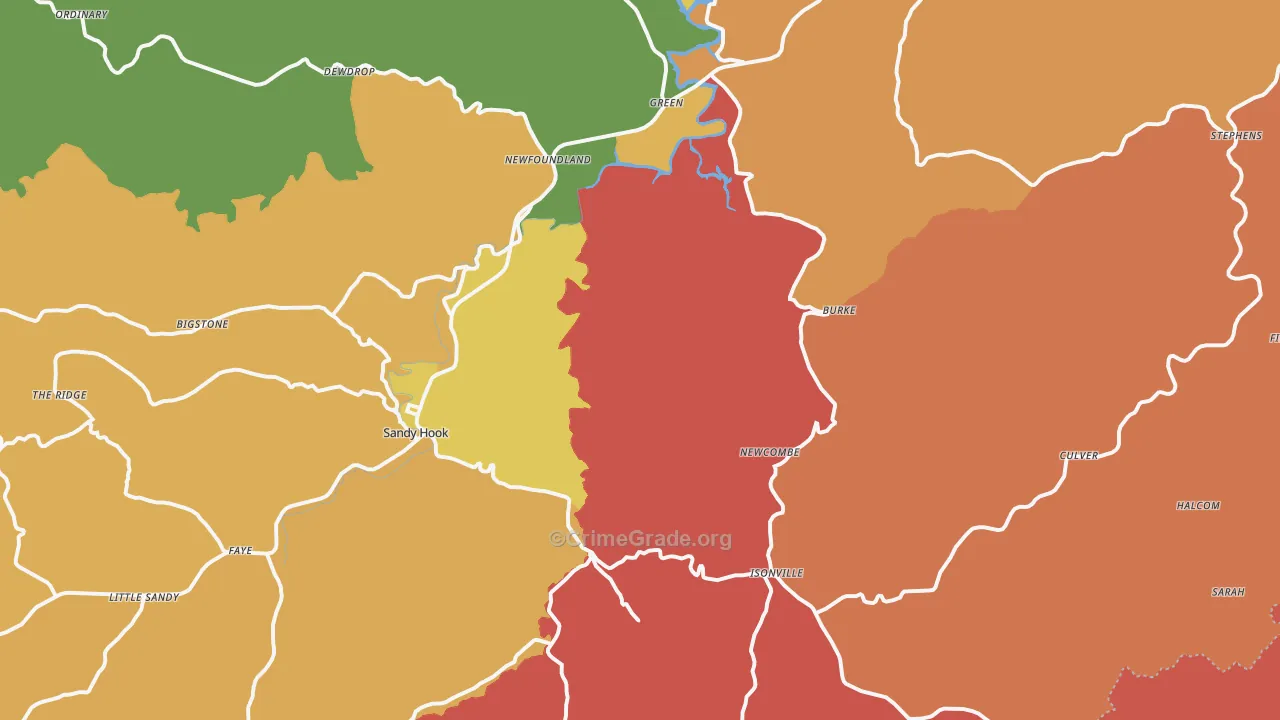 Isonville, KY Map of Robbery Rates