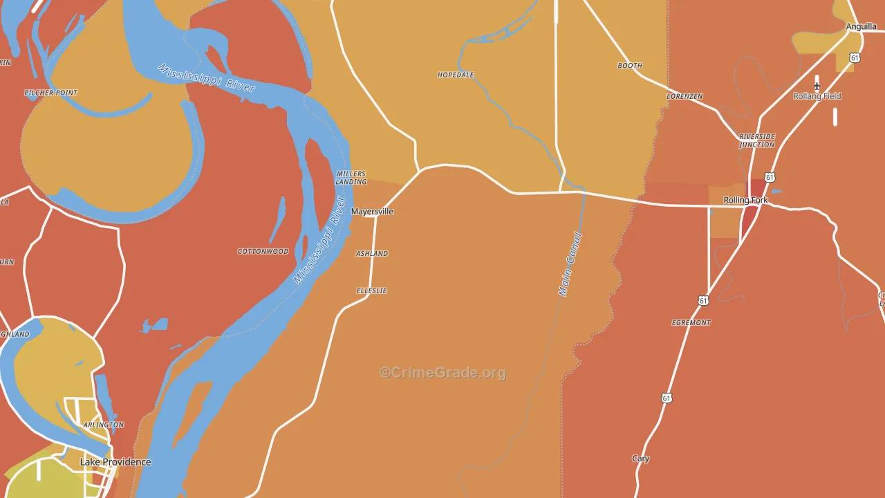 Issaquena County, MS Map of Robbery Rates