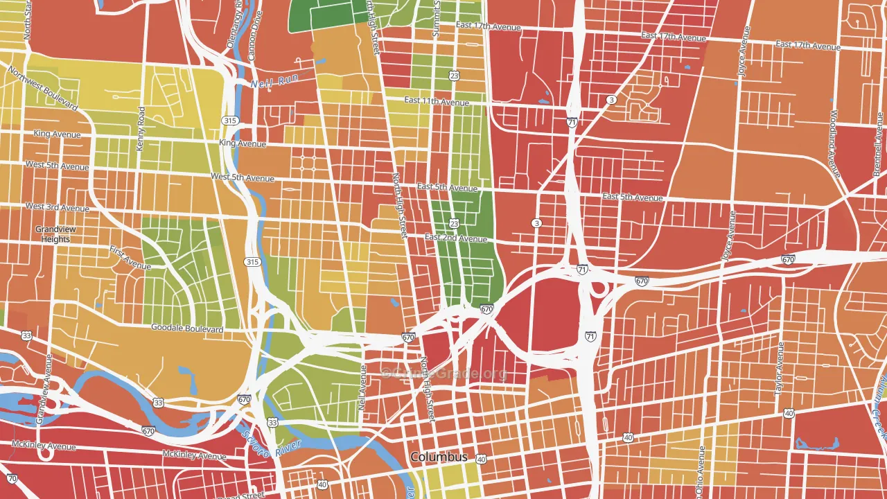 Italian Village, Columbus, OH Map of Robbery Rates