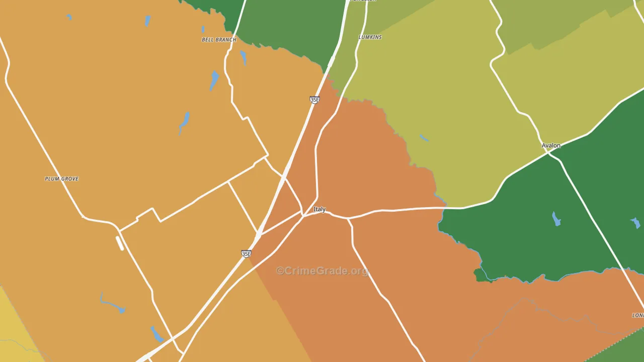 Italy, TX Map of Robbery Rates