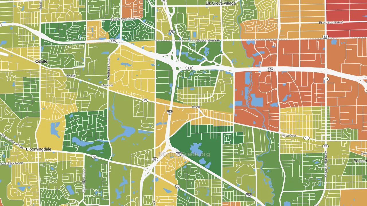 Itasca, IL Map of Robbery Rates