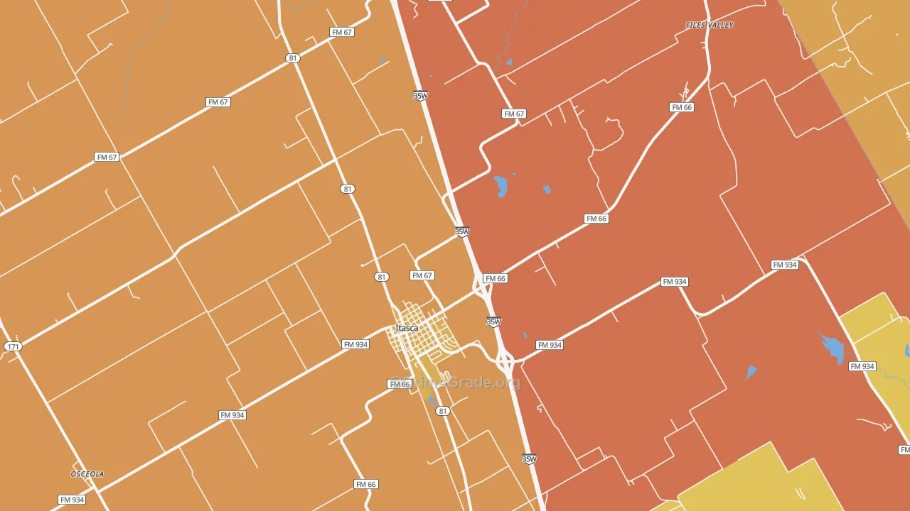 Itasca, TX Map of Robbery Rates