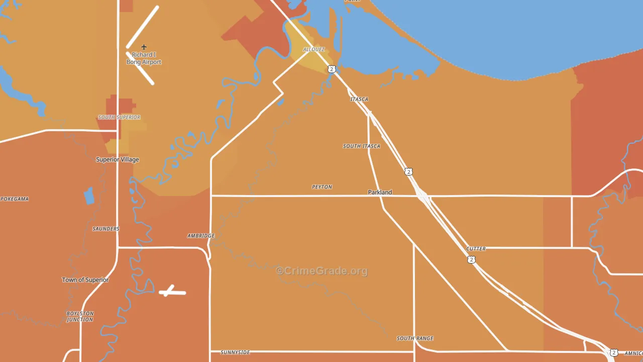 Itasca, WI Map of Robbery Rates