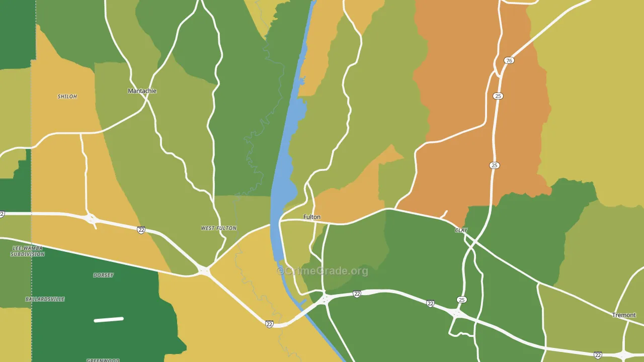 Itawamba County, MS Map of Robbery Rates