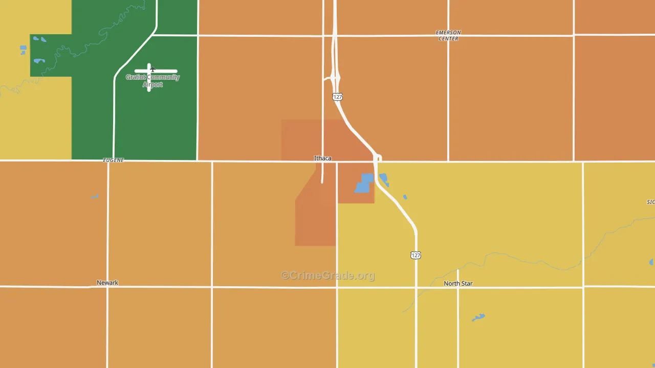 Ithaca, MI Map of Robbery Rates