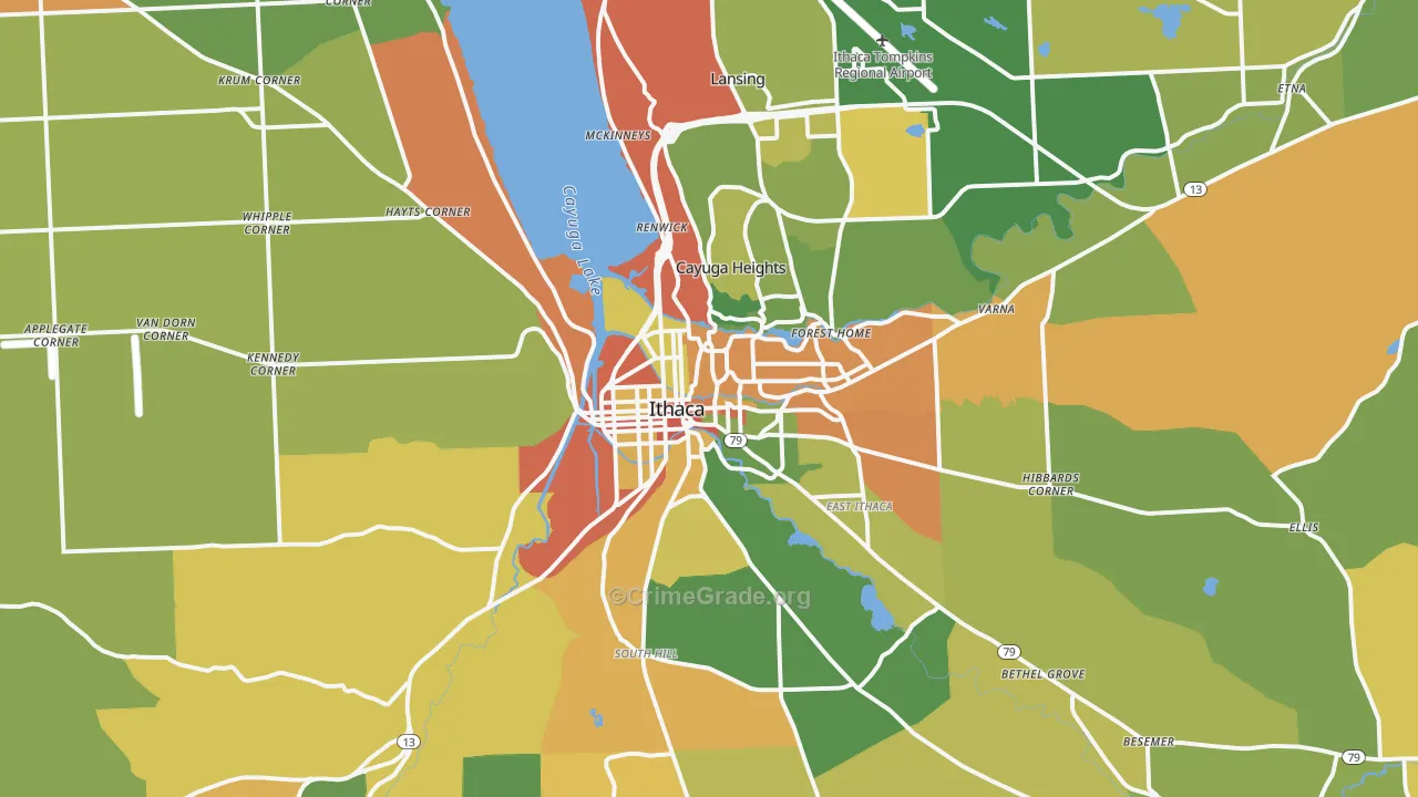 Ithaca, NY Map of Robbery Rates