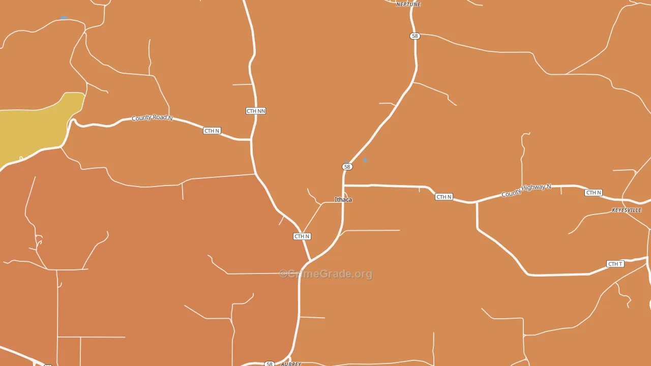 Ithaca, WI Map of Robbery Rates