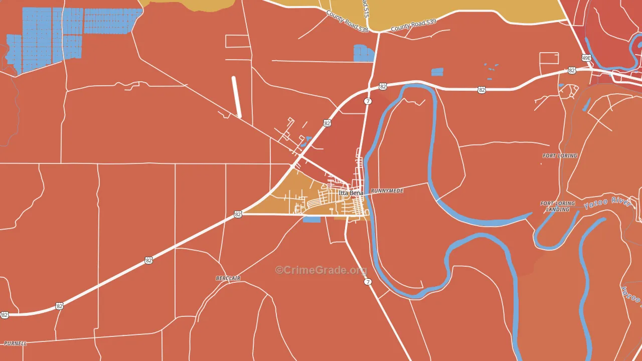 Itta Bena, MS Map of Robbery Rates
