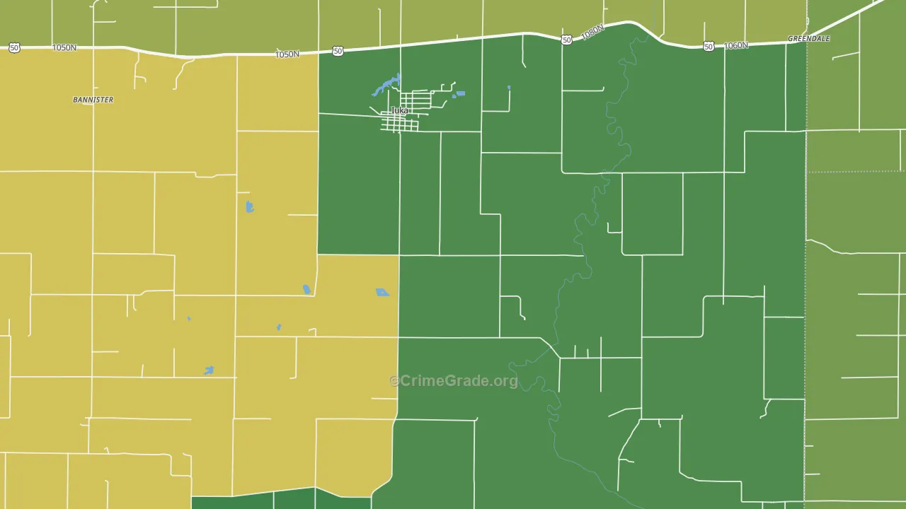 Iuka, IL Map of Robbery Rates