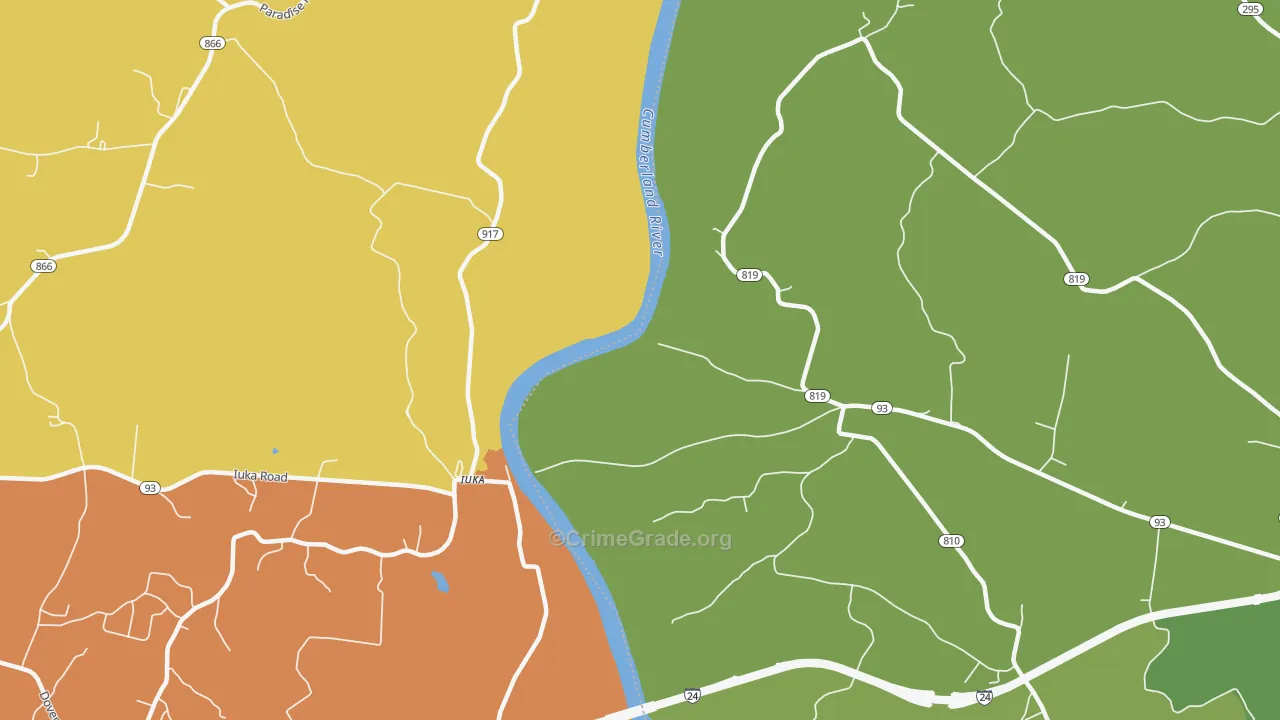 Iuka, KY Map of Robbery Rates
