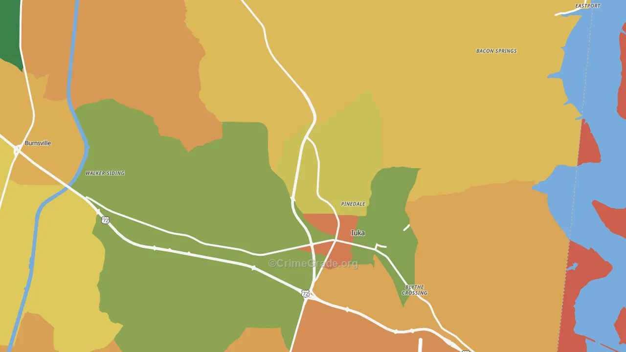 Iuka, MS Map of Robbery Rates