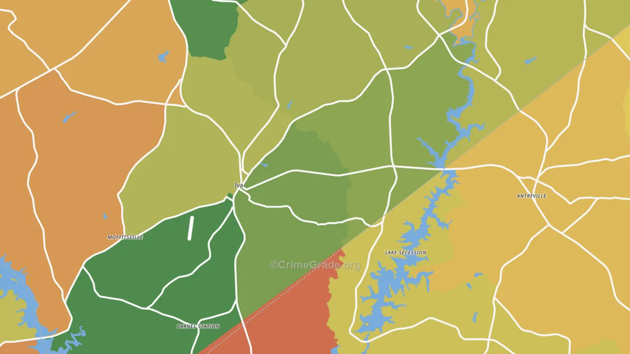 Iva, SC Map of Robbery Rates