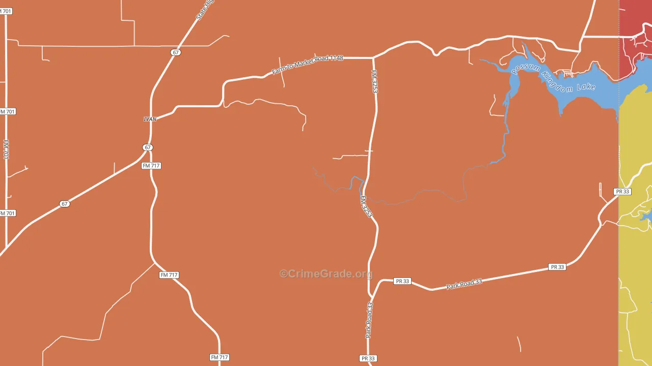 Ivan, TX Map of Robbery Rates