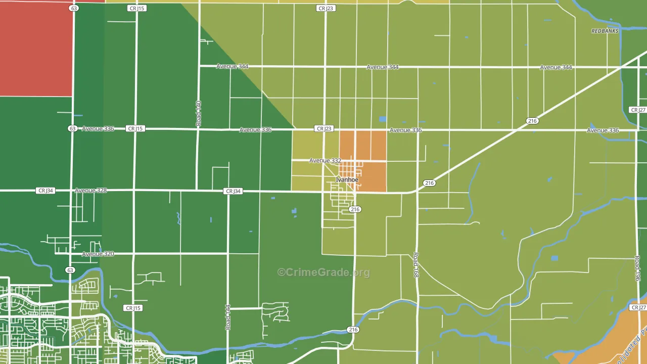 Ivanhoe, CA Map of Robbery Rates