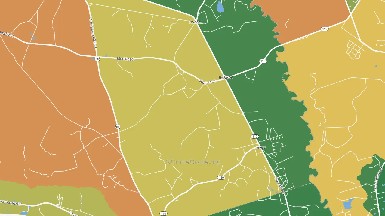 Ivanhoe, GA Map of Robbery Rates