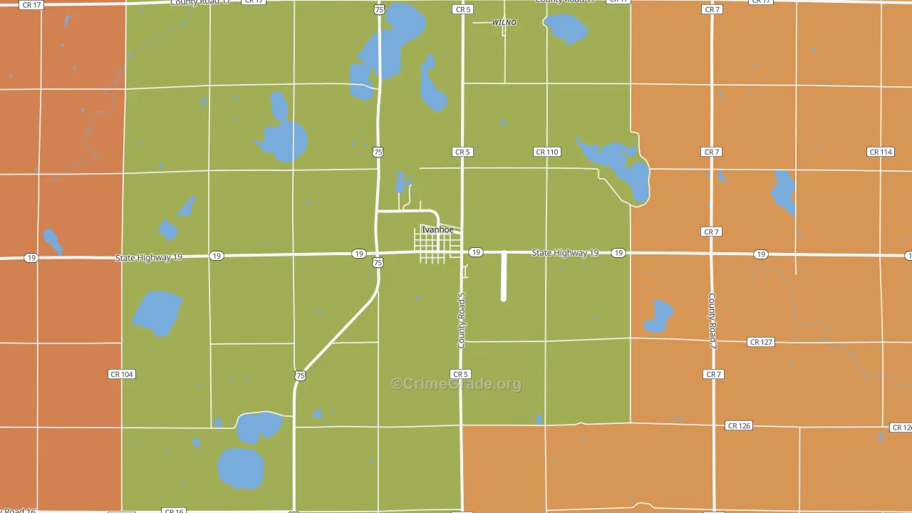Ivanhoe, MN Map of Robbery Rates