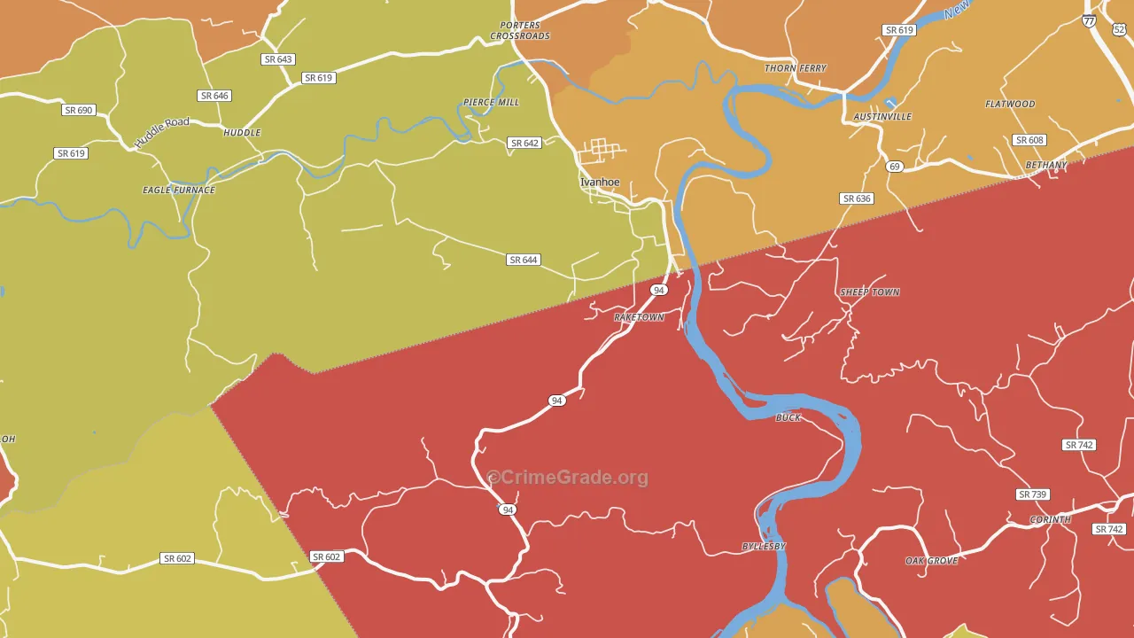 Ivanhoe, VA Map of Robbery Rates