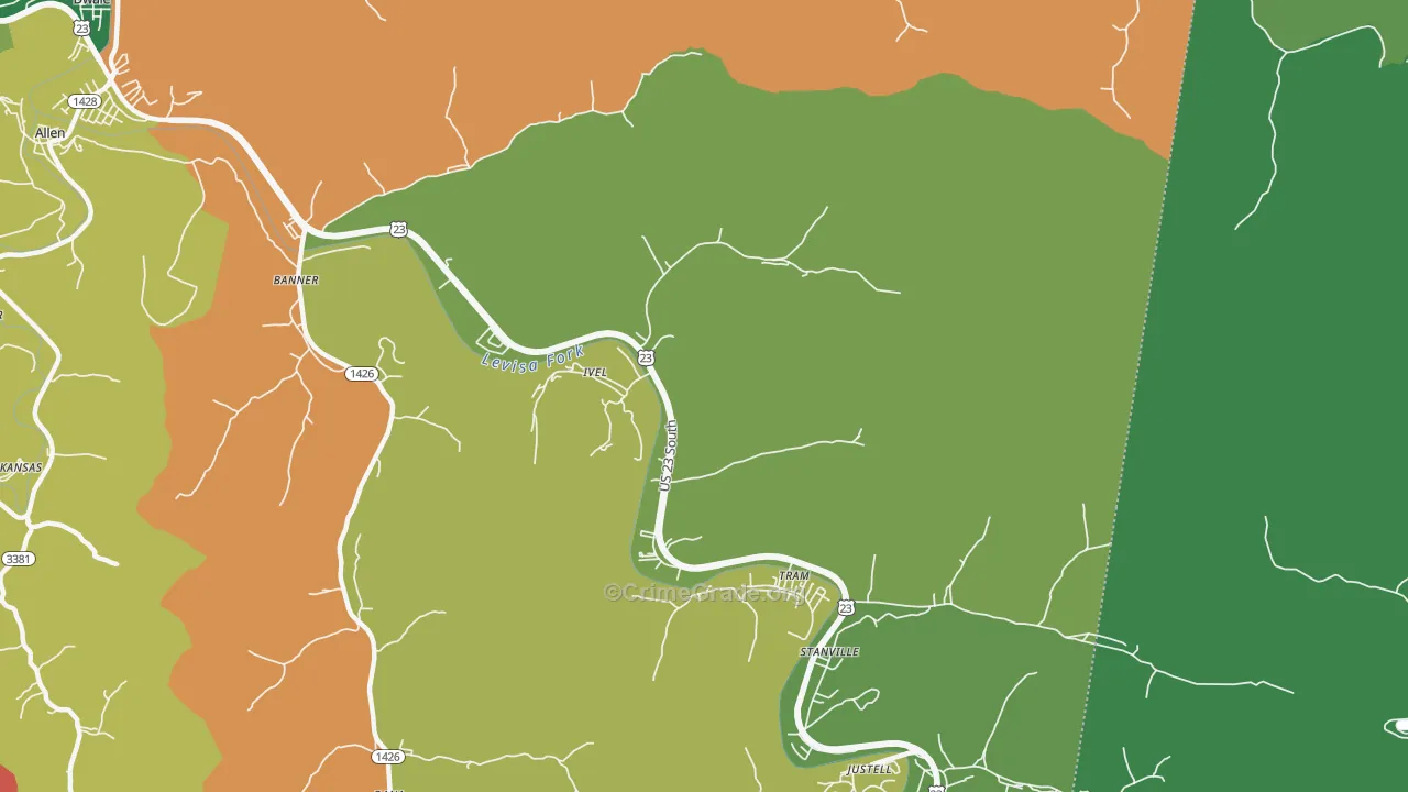 Ivel, KY Map of Robbery Rates