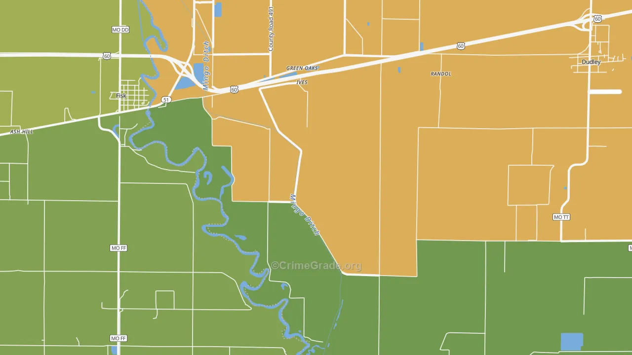 Ives, MO Map of Robbery Rates