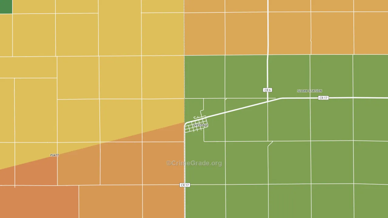 Ivesdale, IL Map of Robbery Rates