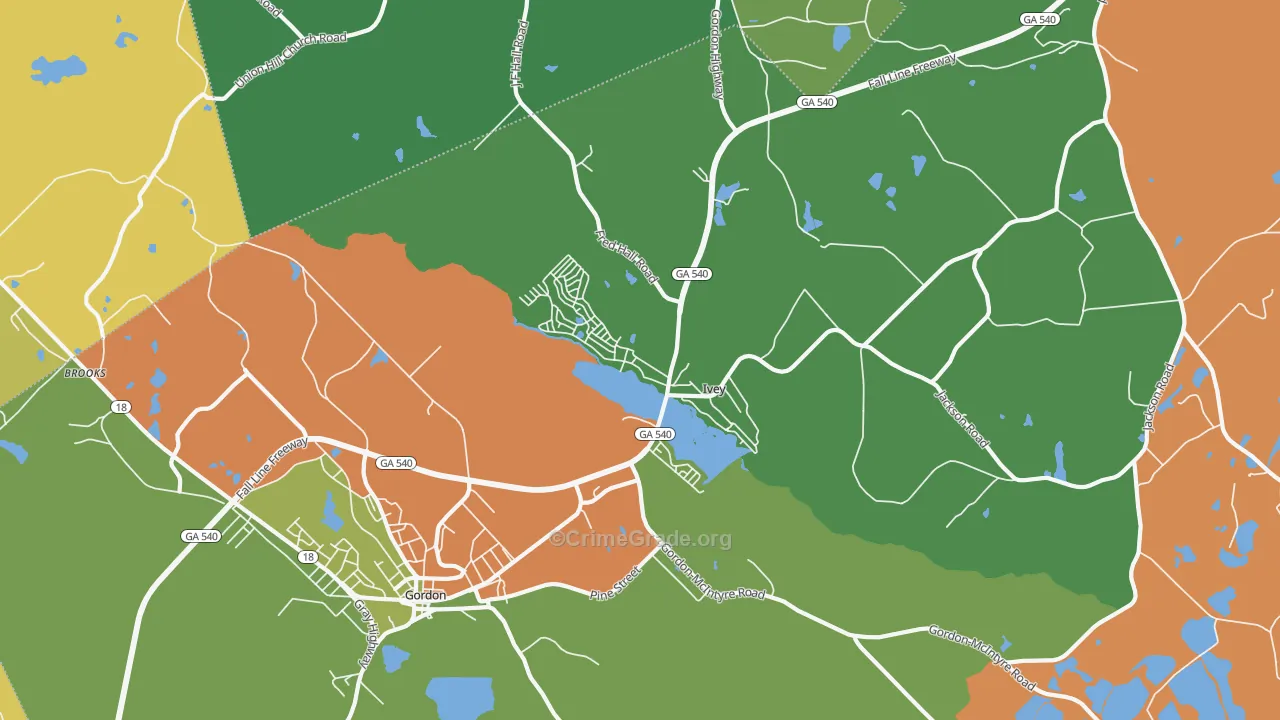 Ivey, GA Map of Robbery Rates