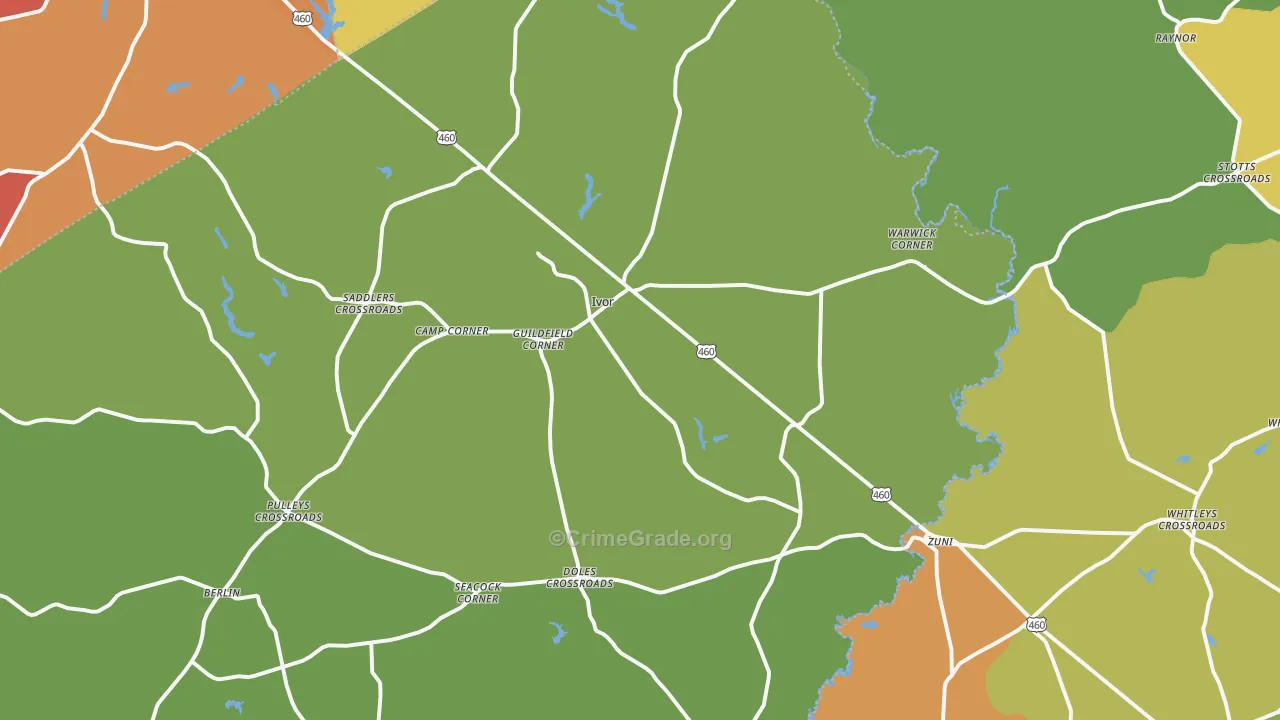 Ivor, VA Map of Robbery Rates