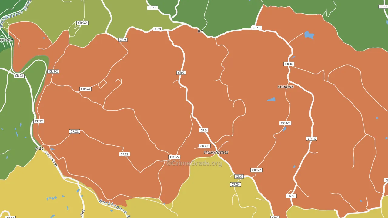 Ivy, WV Map of Robbery Rates