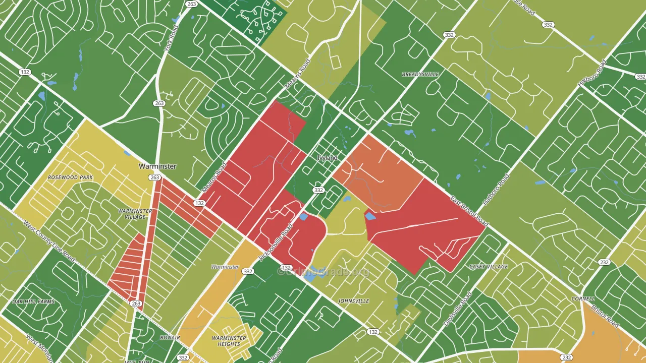 Ivyland, PA Map of Robbery Rates