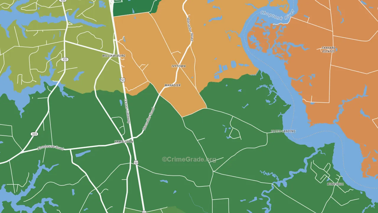 Ivytown, MD Map of Robbery Rates