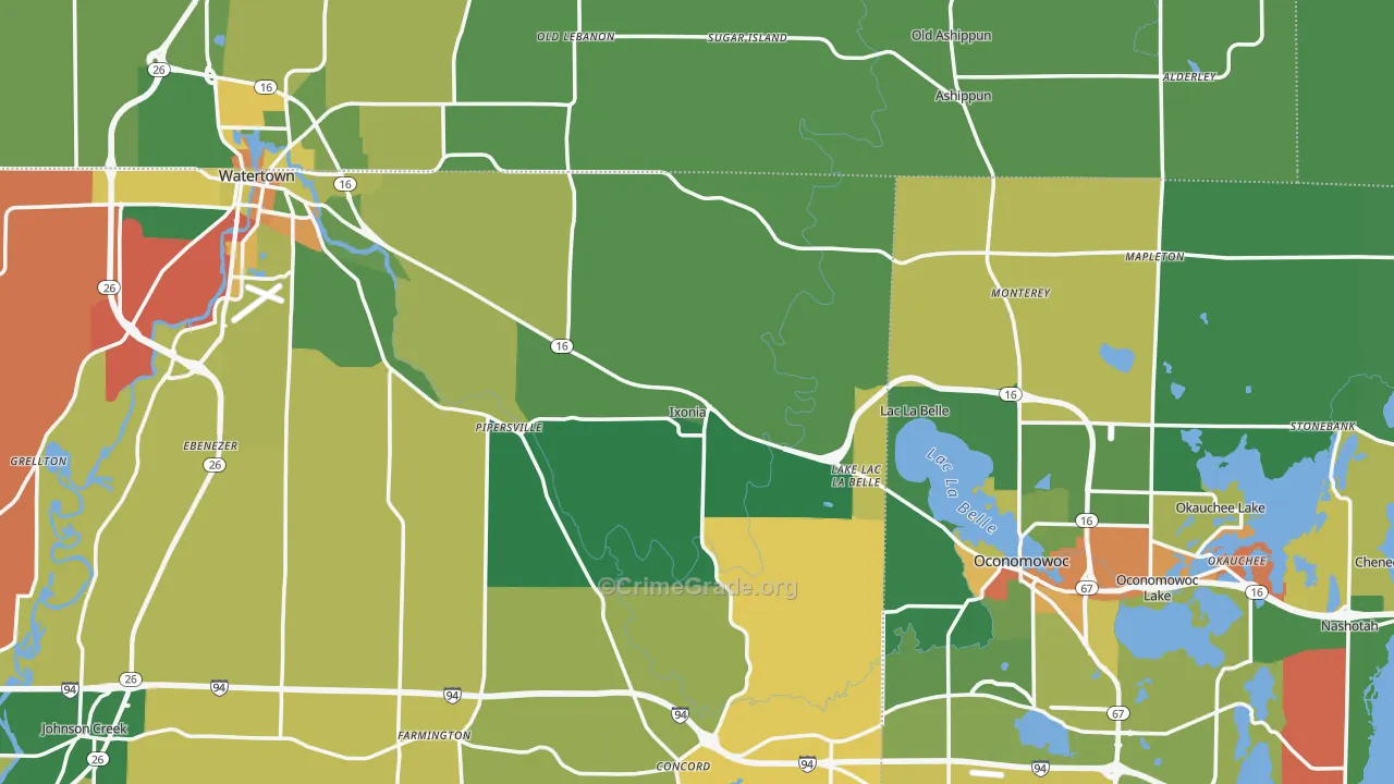 Ixonia, WI Map of Robbery Rates