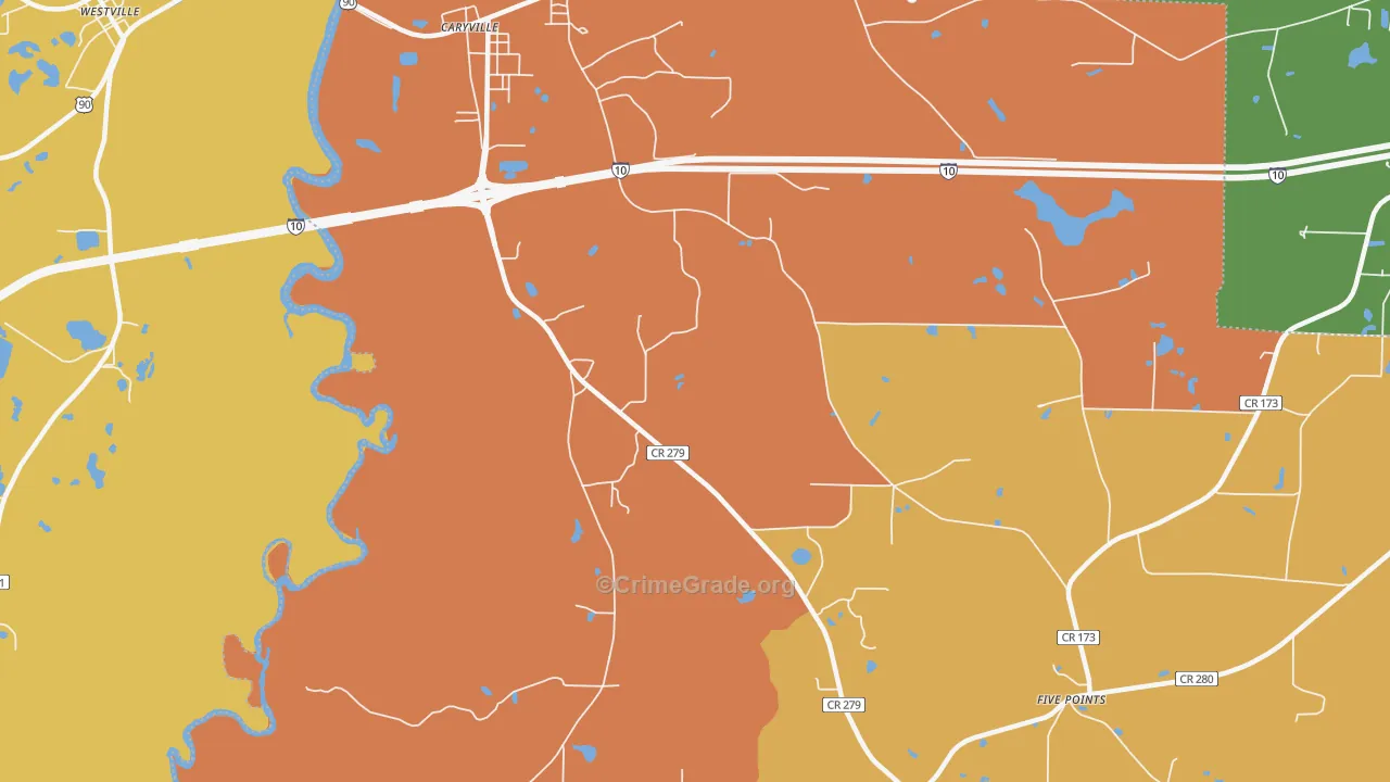Izagora, FL Map of Robbery Rates
