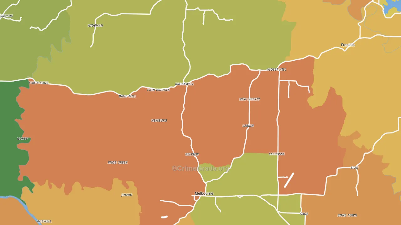 Izard County, AR Map of Robbery Rates