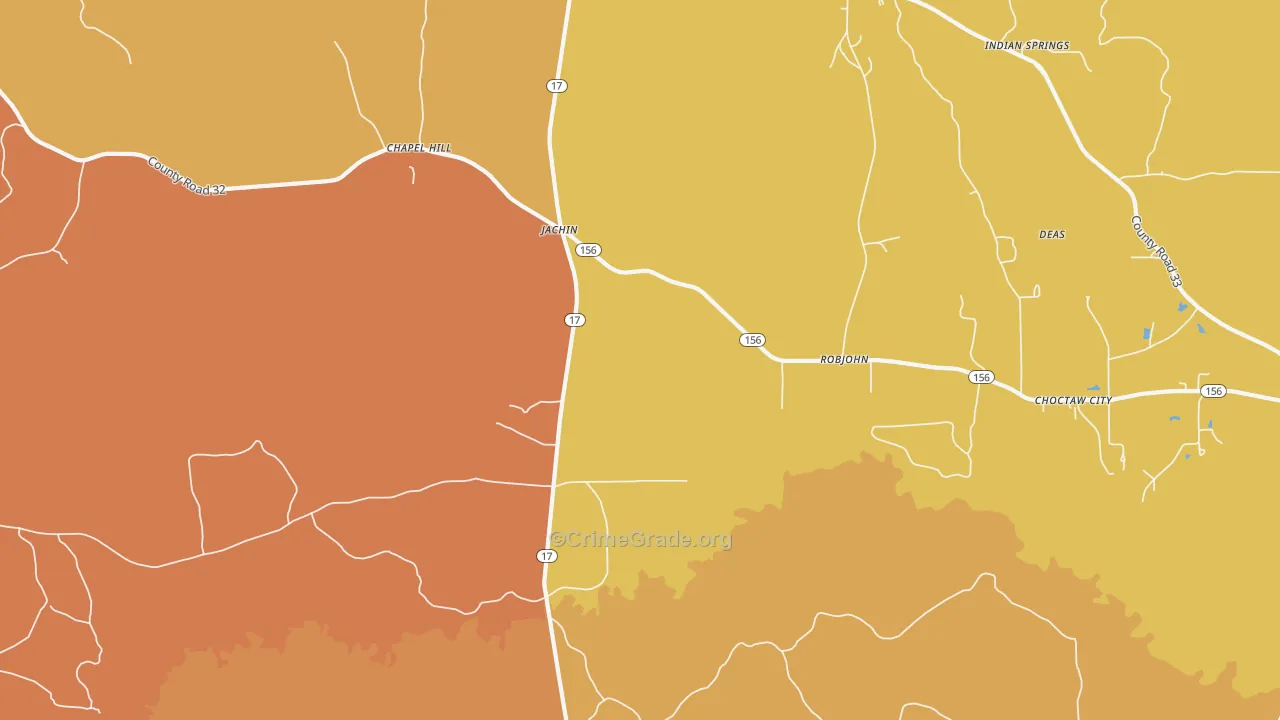 Jachin, AL Map of Robbery Rates