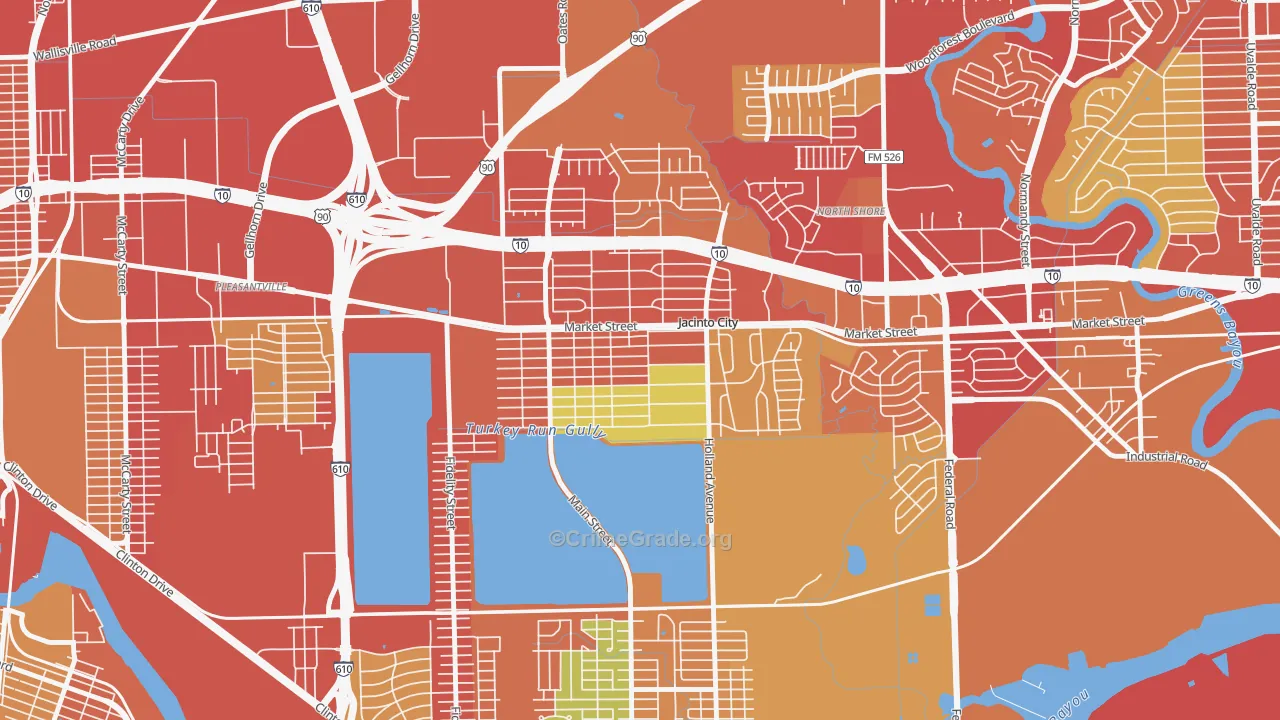 Jacinto City, TX Map of Robbery Rates