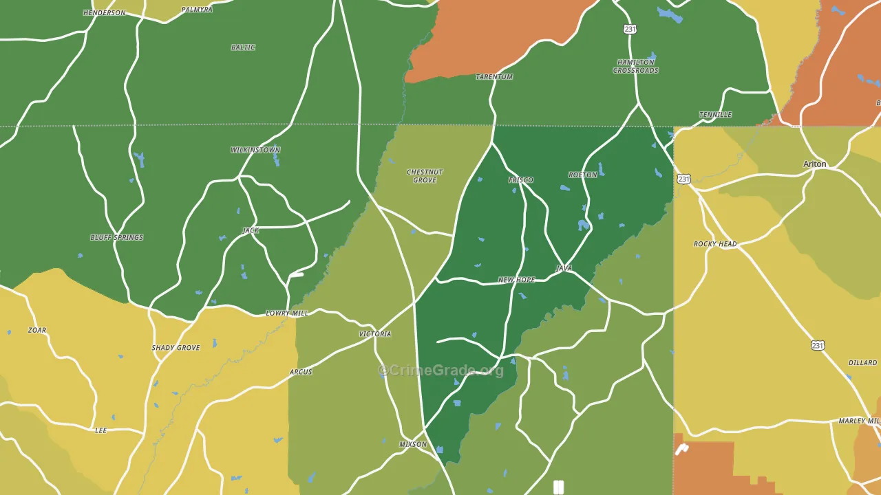 Jack, AL Map of Robbery Rates
