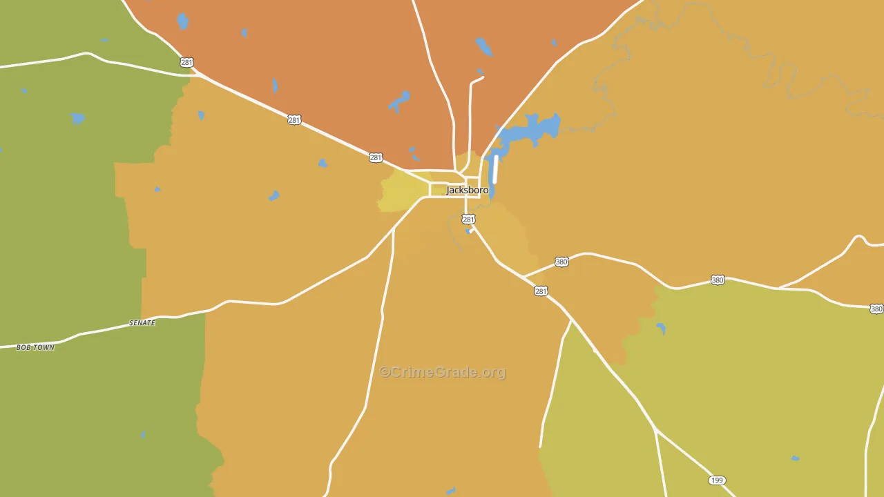 Jack County, TX Map of Robbery Rates