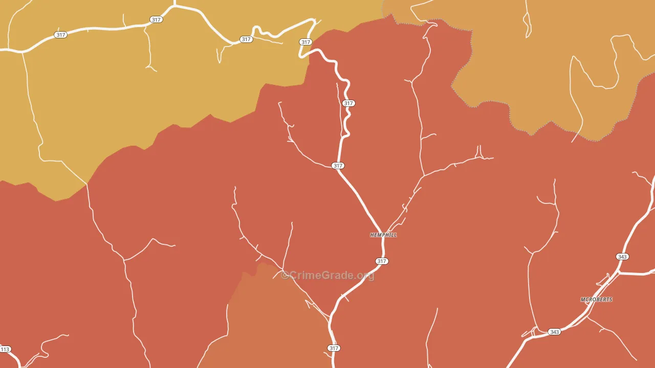 Jackhorn, KY Map of Robbery Rates