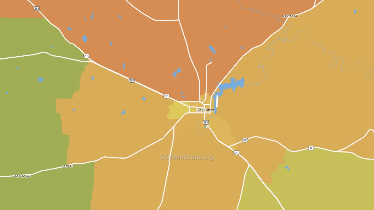 Jacksboro, TX Map of Robbery Rates