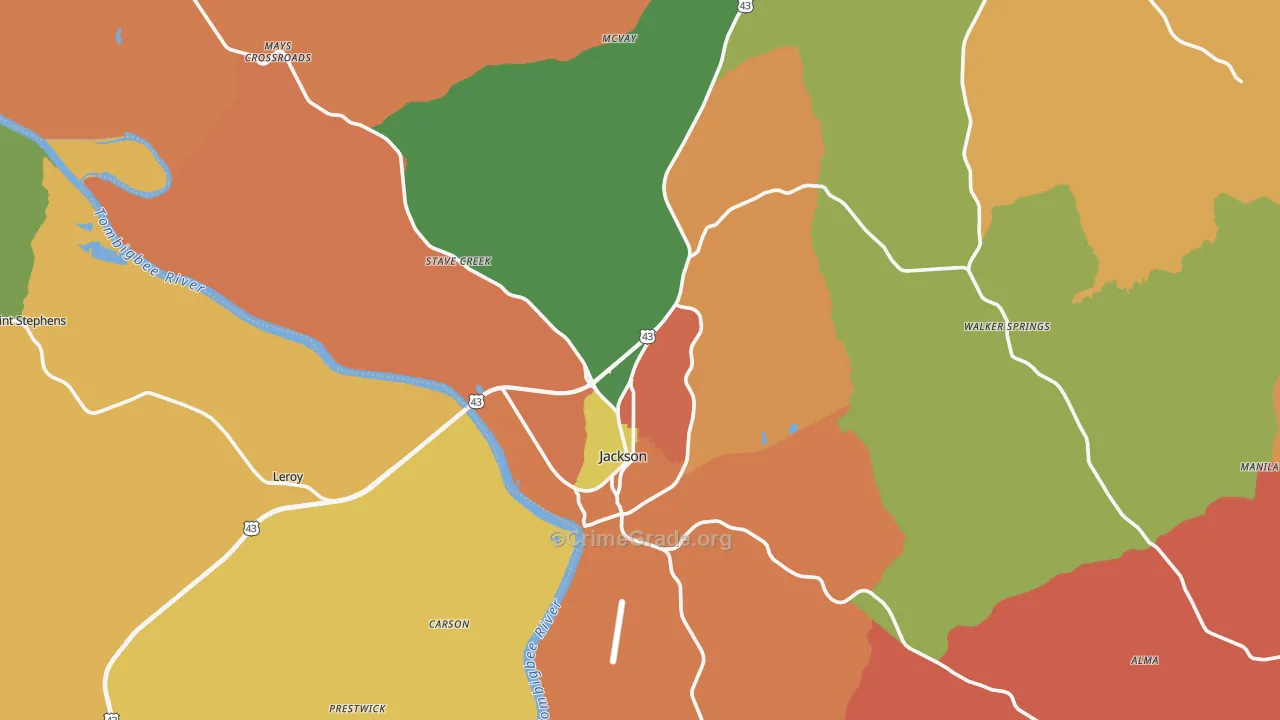 Jackson, AL Map of Robbery Rates