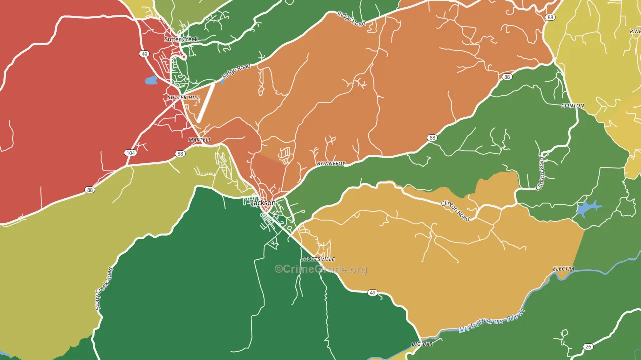 Jackson, CA Map of Robbery Rates