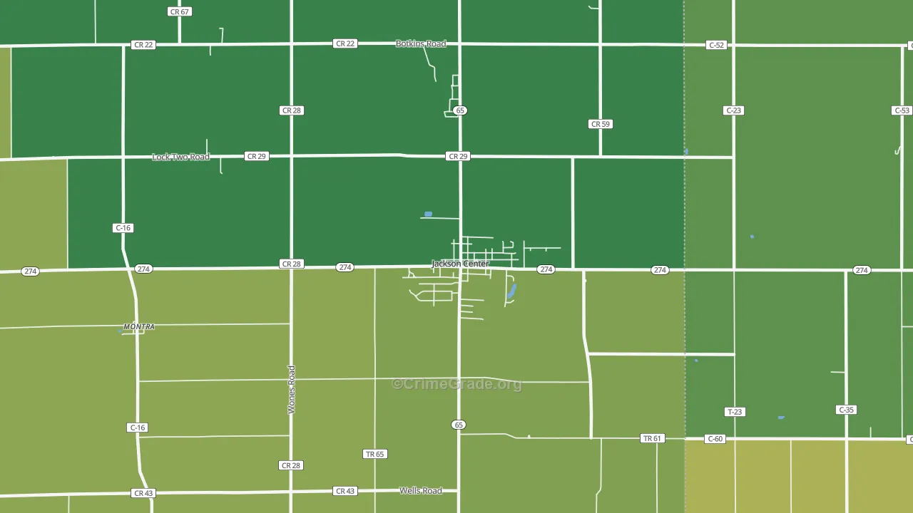 Jackson Center, OH Map of Robbery Rates