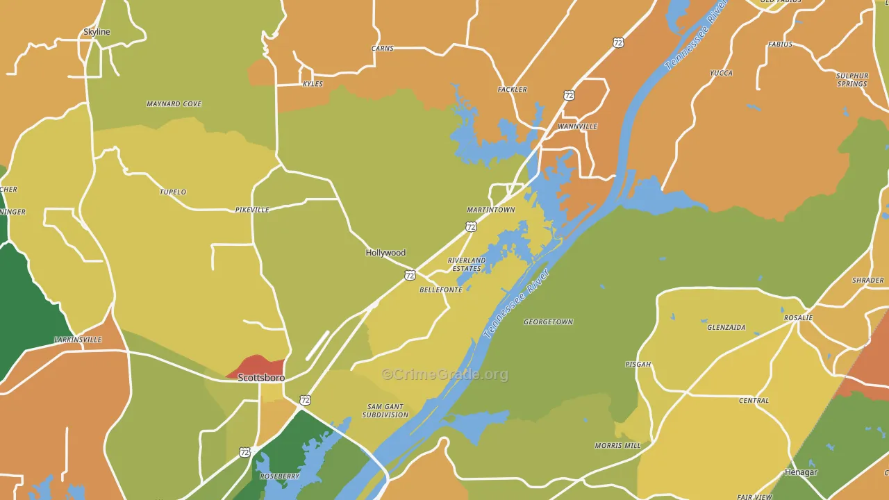 Jackson County, AL Map of Robbery Rates