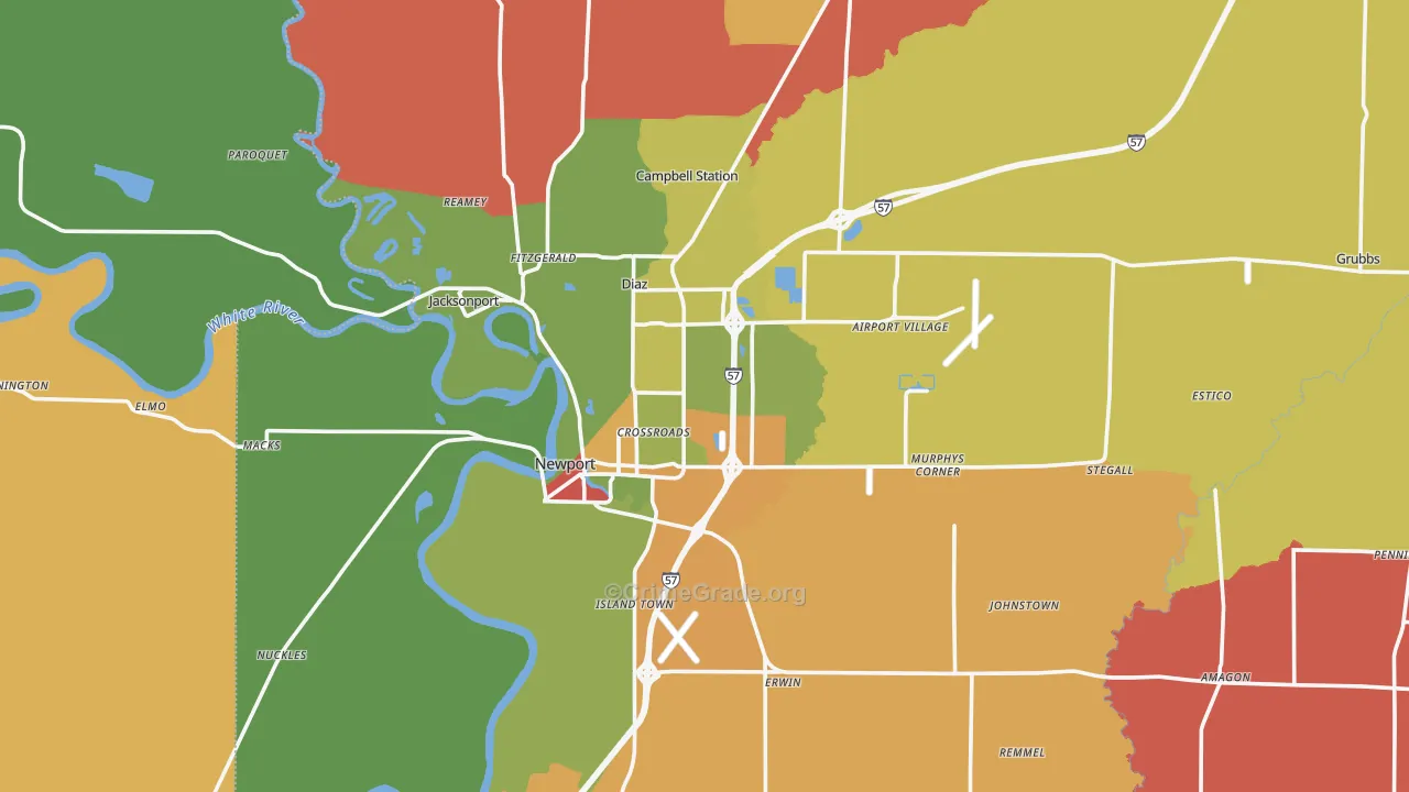 Jackson County, AR Map of Robbery Rates
