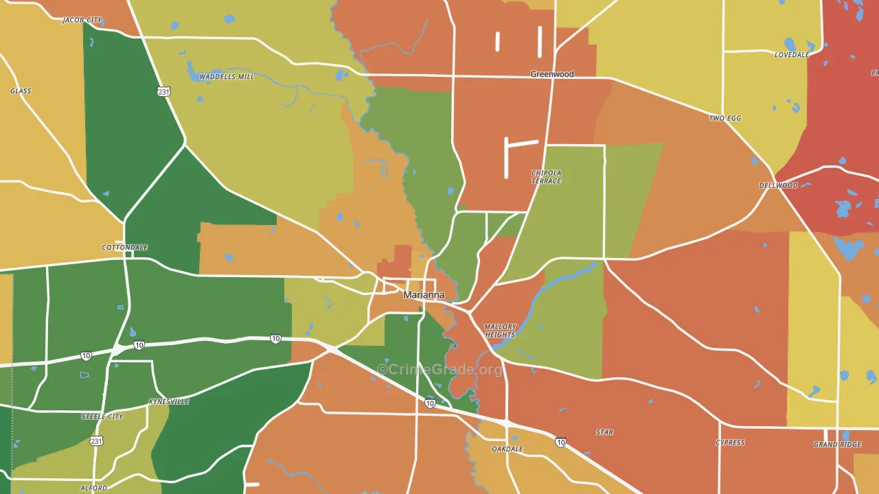 Jackson County, FL Map of Robbery Rates