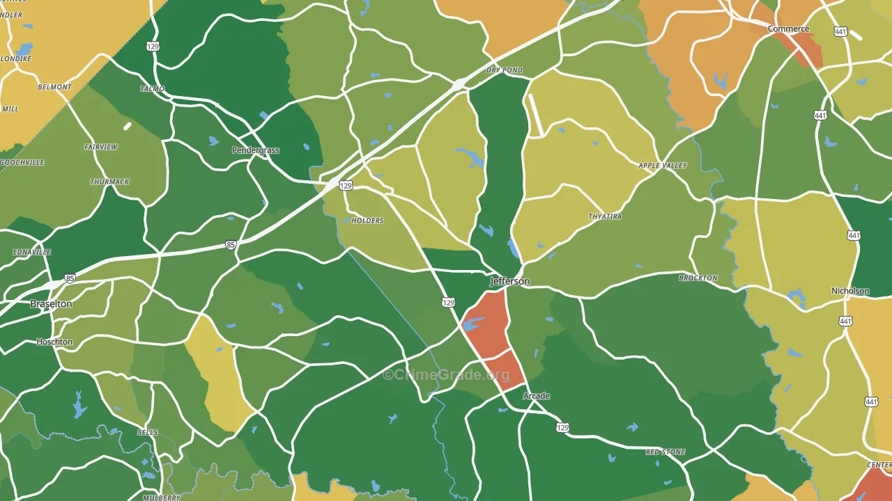 Jackson County, GA Map of Robbery Rates