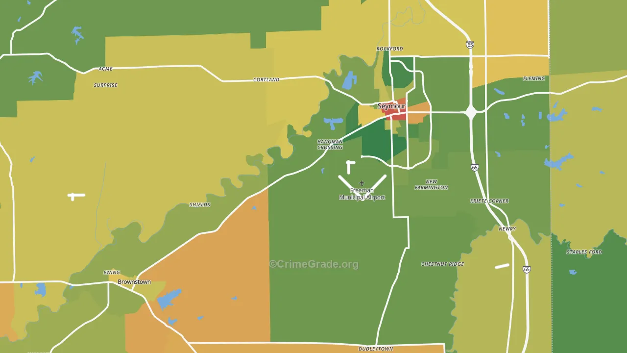 Jackson County, IN Map of Robbery Rates