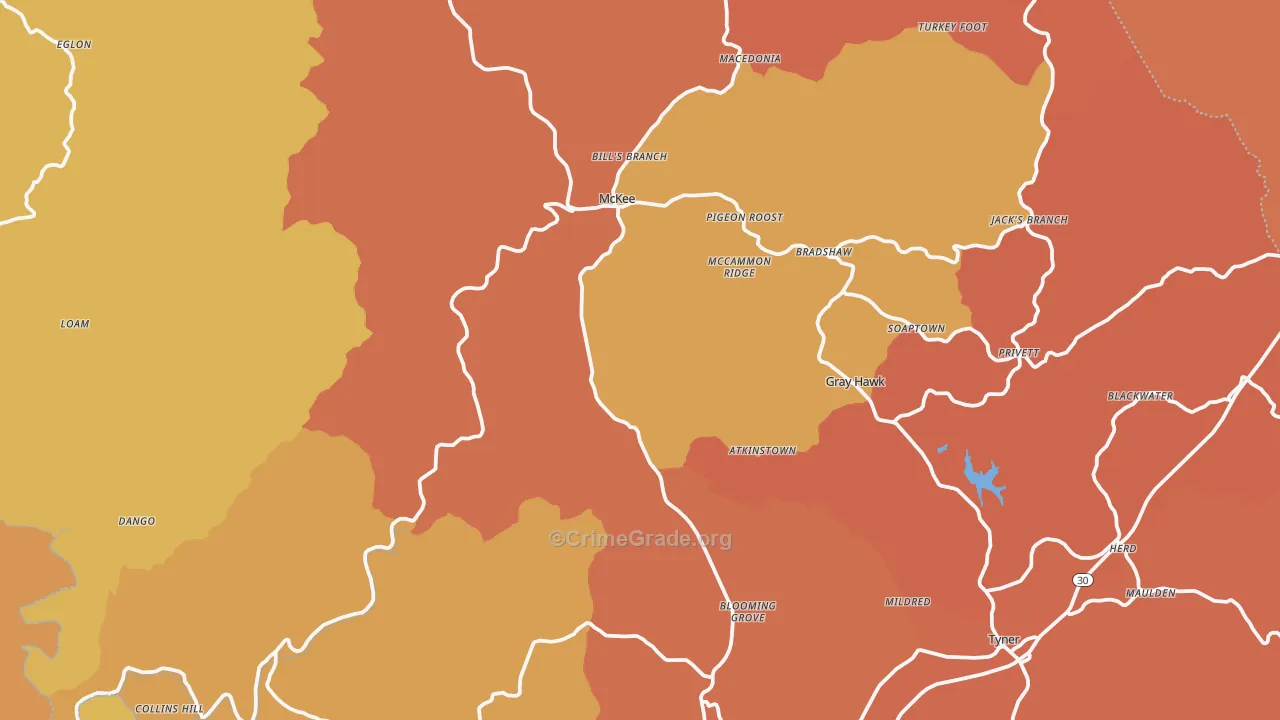 Jackson County, KY Map of Robbery Rates