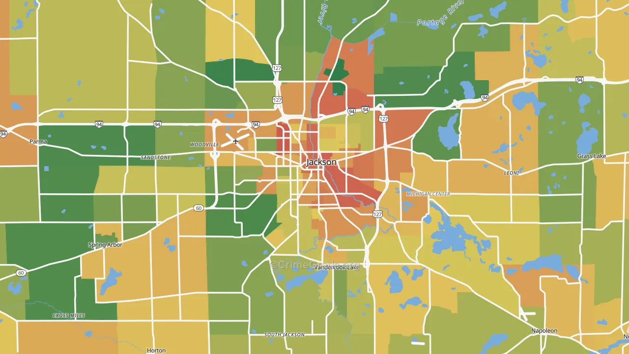 Jackson County, MI Map of Robbery Rates