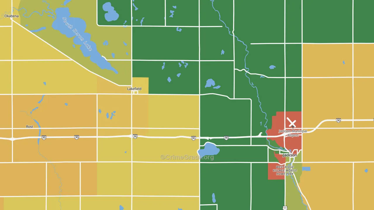 Jackson County, MN Map of Robbery Rates