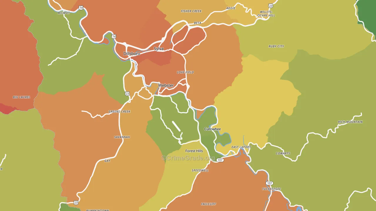 Jackson County, NC Map of Robbery Rates